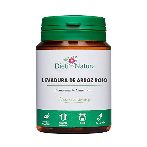 Levadura de arroz rojo 200 cápsulas de Dieti Natura [Ayuda contra el colesterol][Fabricado en Francia][Garantía sin OGM]