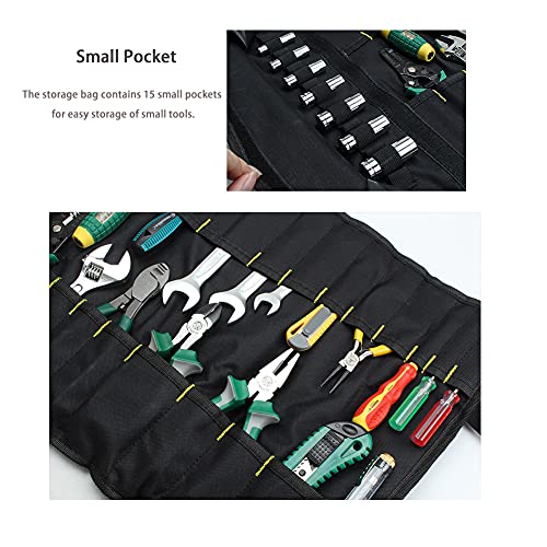 Lichi Bolsa de herramientas para rollo de herramientas, 22 bolsas de bolsillo, bolsa multiusos enrollable, organizador de rollos de herramientas, bolsa de herramientas portátil, negro