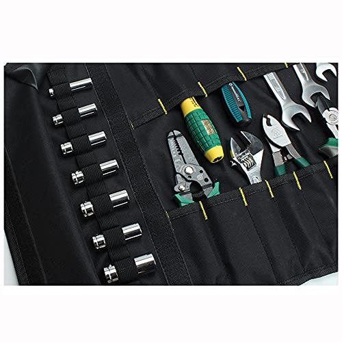 Lichi Bolsa de herramientas para rollo de herramientas, 22 bolsas de bolsillo, bolsa multiusos enrollable, organizador de rollos de herramientas, bolsa de herramientas portátil, negro
