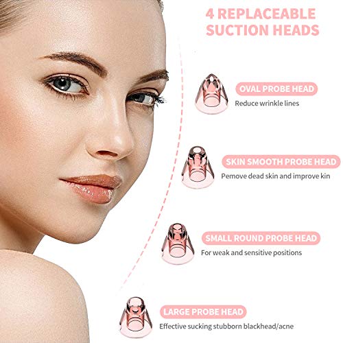 Limpiador de Poros, Aeplpy Extractor de Puntos Negros Kit Limpiador Facial Blackhead Remover Eliminador Puntos, 4 Cabezales y 3 Modos para Espinillas y Acné