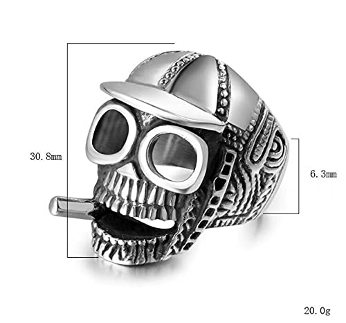 LINYIN Sombrero Skull Ring Titanium Steel Casting Ghost Head Ring Joyería de Moda para Hombres y Mujeres Beauty Wai 8