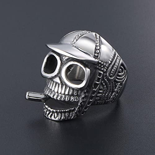 LINYIN Sombrero Skull Ring Titanium Steel Casting Ghost Head Ring Joyería de Moda para Hombres y Mujeres Beauty Wai 8