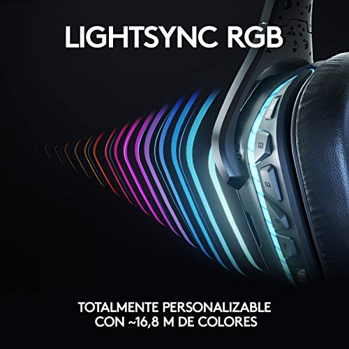 Logitech G935 Auriculares Gaming RGB Inalámbricos, Sonido 7.1 Surround, DTS Headphone:X 2.0, Transductores 50mm Pro-G, 2,4GHz Inalámbrico, Mic Volteable para Silenciar, PC/PS4/Switch - Negro