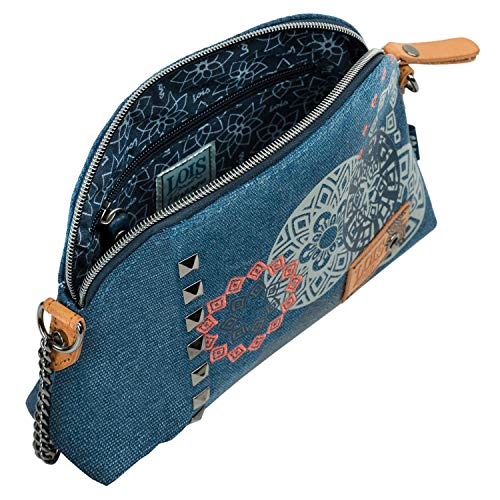 Lois - Bolso de Mujer Bandolera Ajustable de Lona y Piel Sintética PU Ideal para Uso Diario, Asa con Cadena y Correa Ajustables 310579, Color Azul