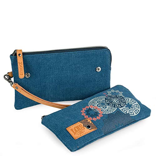 Lois - Carteras de Mano de Mujer con Asa Desmontable, Dos Carteras en una Unidas por Botones de Presión. Fabricada con Lona Estampada y Cuero Piel Sintética PU 310509, Color Azul