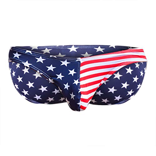 LOPILY Low Rise Bóxers Ropa Interior de Boxeador para Hombre Bandera Clásico Americana Estrellas Rayas Escritos del triángulo Cómodo Transpirables Calzoncillos (Azul,L)