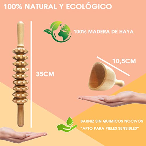 Maderoterapia Kit Corporal Para Masajes Anticeluliticos - Pack X5 Masajeador Anticelulitico con Rodillo de Masaje Muscular, Copa Sueca Y 3 Ventosas de Masaje Para La Celulitis De Las Piernas