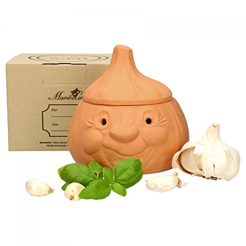 Mambocat Ajo Olla Knut, Tarro de terracota para guardar aprox. 250g ajos, Divertido recipiente para almacenar ajo, Tarro de conservación para alimentos