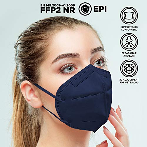 Mascarilla FFP2 Azul caja de 20 unidades, LIBRE DE GRAFENO con Ajustador Craneal, Ultraproteccion Certificado Oficial CE