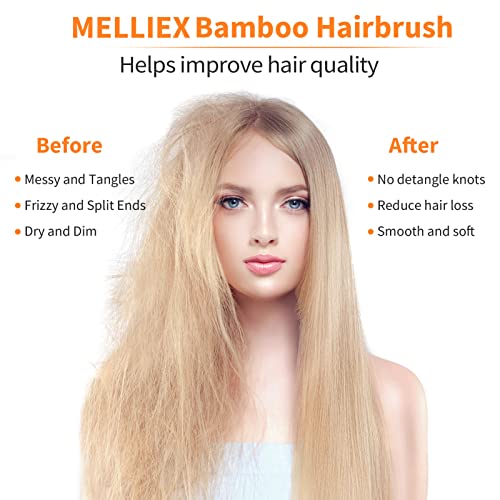 MELLIEX Bambú del Pelo Cepillo, Cepillo de Madera para el Pelo Masaje Natural Anti Estática para Mujer Hombre Niñas