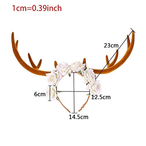 MINGMIN-DZ Decoraciones de Hallowween Halloween Forest Elk Largo asta de asta Velvet Rose Flower Guirnalda Hoop Hoop Casquerade Partido Christmas Tocado Decoraciones de césped (Color : Red)