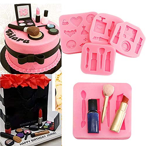 Moldes de Pastel de Silicona Fondant, 4 Piezas Moldes de Silicona para Lápiz Labial, Herramientas de Maquillaje 3D Silicona, Versátil y Fácil de Limpiar para Postres Dulces Suministros Para Pasteles