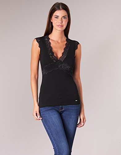 Morgan Tshirt Col V Dentelle DTEL T-Shirt, Negro (Noir Noir), Large (Talla del Fabricante: TL) Women's