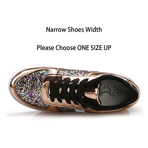 Mujer Zapatillas de Deporte Cuña Zapatos para Caminar Aptitud Plataforma Sneakers con Cordones Calzado de Tacón 4cm Oro EU 35