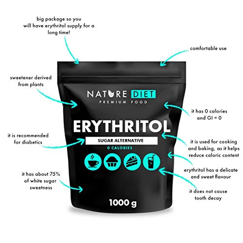 Nature Diet - Eritritol 2 x 1000 g | Edulcorante natural | Cero calorías | Reemplazo de azúcar | Sustituto de azúcar