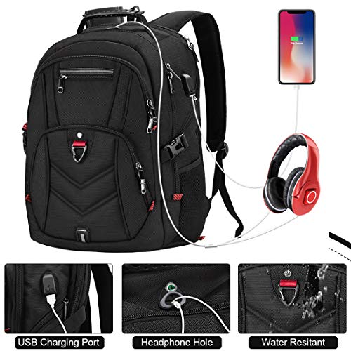 NEWHEY Mochila Portatil 17.3 Pulgadas Hombre con Puerto de USB Grande Mochila para Portátil 17 Pulgadas Impermeable Viaje Negocio Universidad Negro