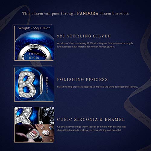 NINAQUEEN Charm para Pandora Charms Originales Plata 925 Letra B Azul Colgantes Regalos Mujer Zirconia Esmalte Abalorios Compatible con Pulsera Pandora & Europeo, con Caja de Regalo