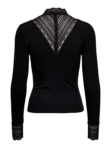 Only Onltilde L/S Noos-Top de Cuello Alto para jrs Camiseta de Manga Larga, Negro/Detalle: Black Lace, M para Mujer