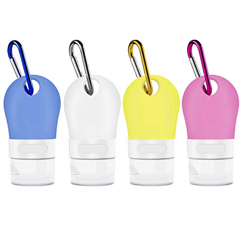 Opret Botella de Viaje 4 Pack Botella Recargable con Clip 38ml Botes Viaja de Silicona para Gel, Jabón Líquido, Champú y Loción, FDA Certified BPA Free