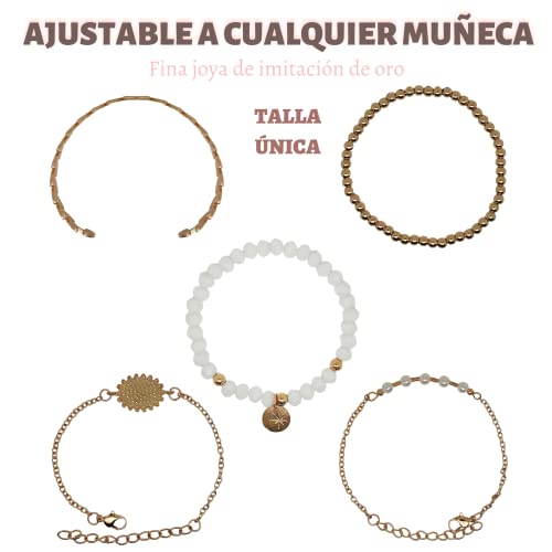 Pack De 5 Pulseras Estilo Bohemio | Brazalete Ajustable Dorado Para Niñas, Adolescentes Y Mujeres | Accesorios De Bisutería Con Diseños Originales Para Regalos