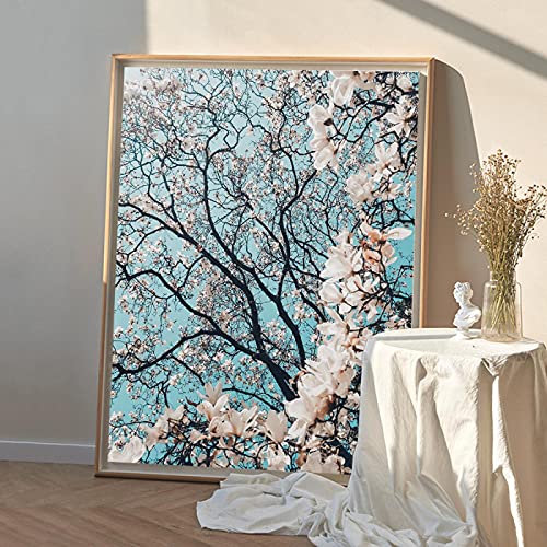 Paisaje Abstracto Lienzo Pintura áRbol Con Impresiones De Flores Blancas Y Carteles ImáGenes ArtíSticas De Pared Para Sala De Estar DecoracióN Del Hogar-80x100cm Sin Marco