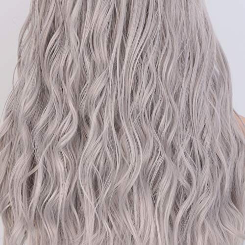 Peluca Rubia Gris largas para mujer efecto ombré, con raíces oscuras,Pelucas de cabello ondulado natural pelo con parte media, uso diario para cosplay de fiesta