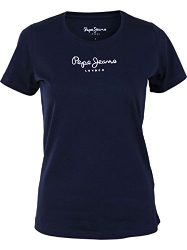 Pepe Jeans New Virginia T-Shirt Mit Logo Camiseta, Azul (Navy 595), Small para Mujer