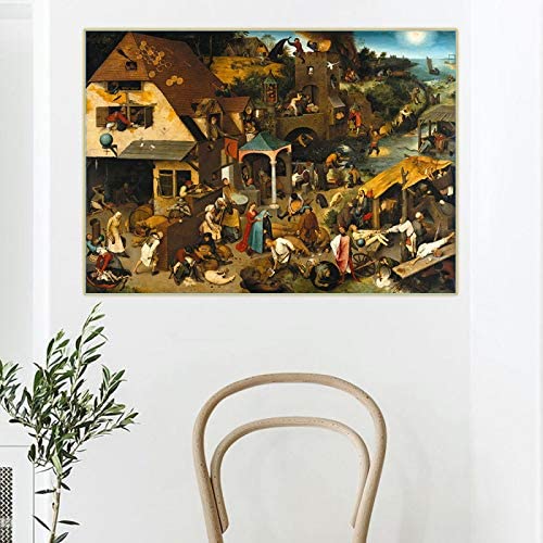 Pieter Bruegel Posters De Obras De Arte Impresiones "Los Proverbios Holandeses" Pinturas Famosas Arte De La Pared De La Lona De La Vendimia Para La Decoracion De La Salon Cuadros 60x80cm Sin Marco