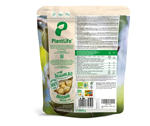 PlantLife Nueces de macadamia BÍO 1kg – nueces de macadamia crudas y muy grandes sin tratar