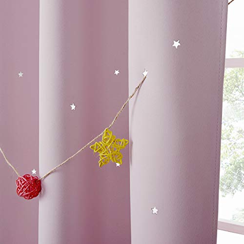 PONY DANCE Cortinas Infantiles Niñas - Cortinas con Estrellas Rosado Aislantes Térmicas Frío Calor Decoración para Salon, 2 Uds, 132 x 210 cm, Rosado