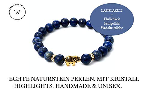 Pulsera de lapislázuli elefante con cuentas de piedra natural y reflejos de cristal - BERGERLIN Feel Goods