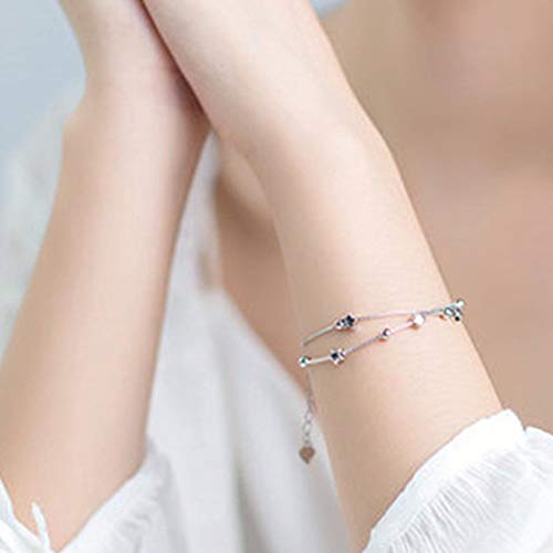 pulsera mujer,pulsera de perla mini estrella, ajustable pulsera de doble cadena, pulsera niña/regalo de mujer