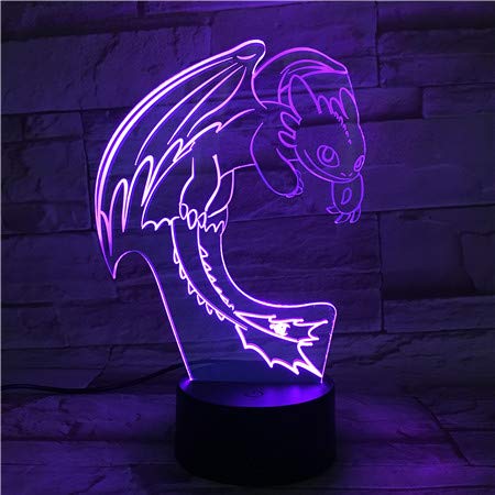 QAZEDC Luz nocturna 3D Cómo entrenar a tu dragón Luz nocturna LED 3D Ilusión USB Sensor táctil   W Niño Niños Regalo Noche Furia Lámpara de mesa Decoración de escritorio(Envío gratis)