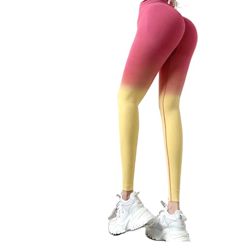 QTJY Pantalones de Yoga sin Costuras degradados, Mallas de Entrenamiento para Correr de Gimnasia para Damas, Pantalones de Entrenamiento elásticos y de Secado rápido BS