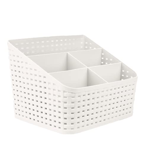 QUCUMER Caja Organizadora Maquillaje Cestas Almacenaje Plástico Cajas Blancas Organizador de Mesa o Escritorio 5 Compartimento para Casa Oficina para Guardar Maquillaje/Cosméticos/Material Escolar