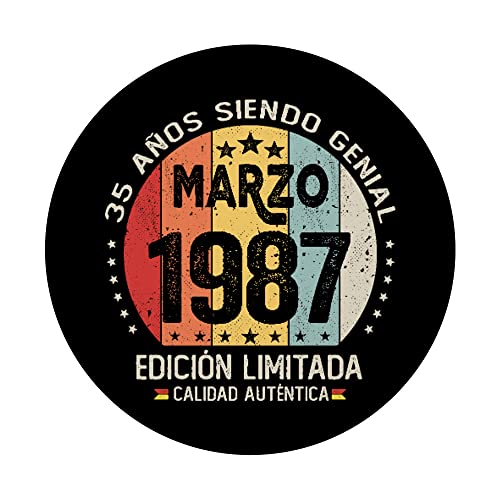 Regalo 35 años Cumpleaños Hombre Mujer - Marzo 1987 PopSockets PopGrip Intercambiable