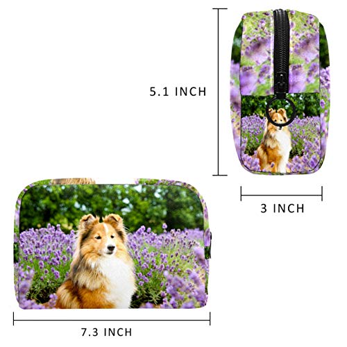 Regalo del día de la Madre Regalos para Hombres Mujeres Estuche de Maquillaje Estuche para artículos de tocador Estuche pequeño para cosméticos - Lavender Collie Lassie Dog Violet Flowers Summer