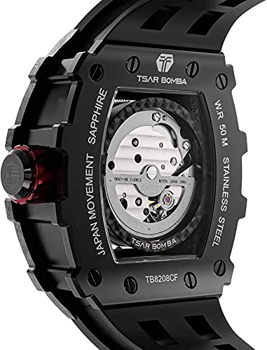 Reloj Hombre TSAR BOMBA Reloj de Pulsera Mecánico Automático Diseño Tonneau Caja de Acero Inoxidable 316 para Hombre Reloj Militar Impermeable de 50M Reloj Deportivo de Lujo Regalo Hombre