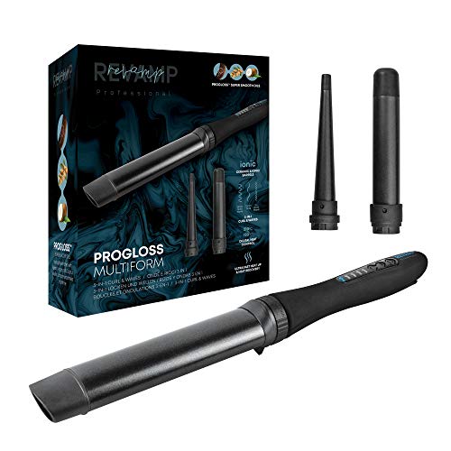 Revamp Progloss Multiform Rizador de Pelo con Calor 3 en 1– Buclera con 3 Barriles de Cerámica Intercambiables para Ondas y Rizos Definidos, Temperatura Regulable