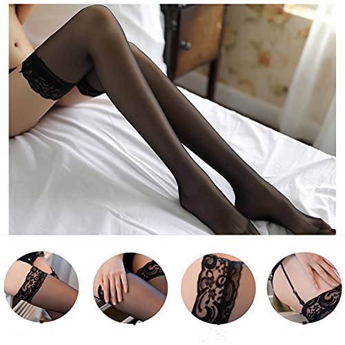 ROSAA Conjunto de Lencería,4 Medias Altas Hasta el Muslo,Medias Hasta la Rodilla de Nailon Transparente, Elásticas Flexibles para Mujeres,Talla Unica (Negro,Blanco,Rojo, (4 pares medias)