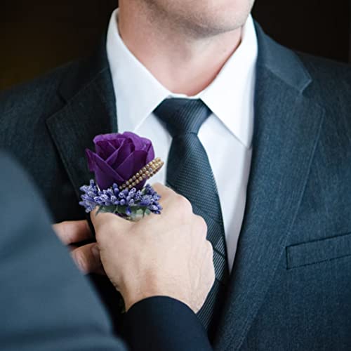 Rose Artificial Boutonniere Simulación Flower Corsage Groom Broche Pins para la Boda 6pcs, Rose Boutonniere para la Boda