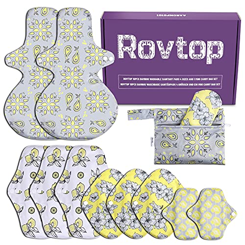 Rovtop Compresas Reutilizables, 10 Forros de Salvaslip Reutilizable, Toallas Sanitarias de Tela Para Mujeres Durante La Menstruación, Con Capa Absorbente de Carbón de Bambú,Multicolor