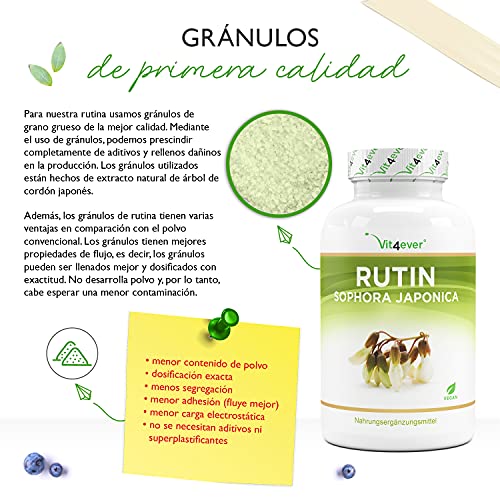 Rutina 500 mg - 180 cápsulas (suministro para 6 meses) - Premium: 95% de rutina genuina de extracto natural de Sophora japonica - Altamente dosificado - Sin aditivos