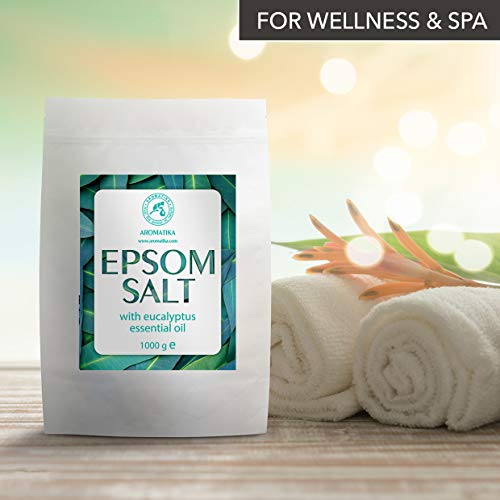 Sal Inglesa de Baño con Aceite Esencial de Eucalipto - 3kg - Sal de Epsom - Cristales de Sulfato de Magnesio para Aliviar el Dolor Muscular - Cuidado de la Piel - Relajación Muscular - Buen Sueño