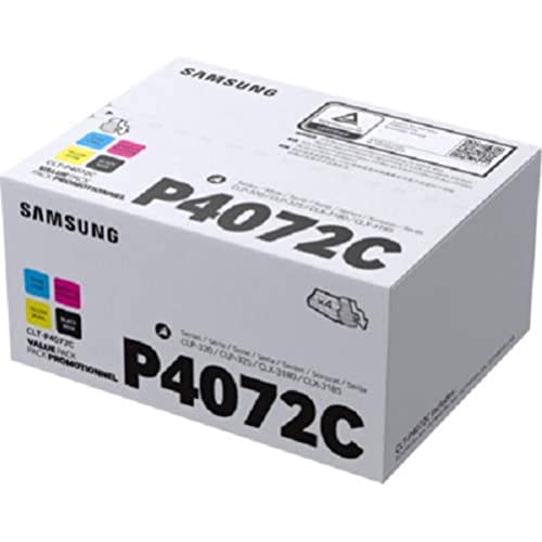 Samsung CLT-P4072C, SU382A, Negro, Cian, Magenta y Amarillo, Cartuchos Tóner Originales, Pack de 4, de 4.500 páginas, compatibles con impresoras Samsung LaserJet Color Serie CLP-320 y CLP-325