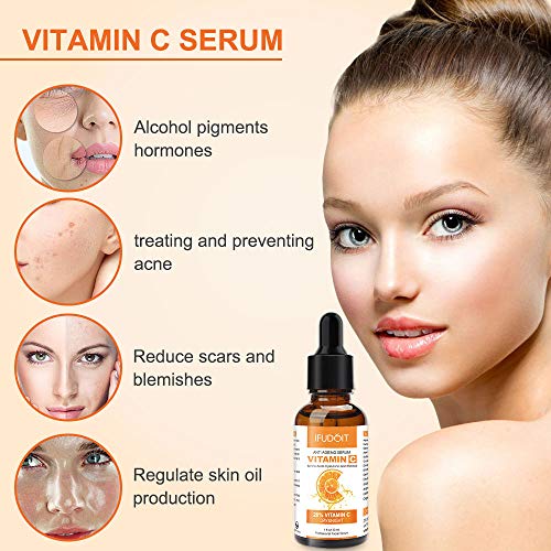 Serum Vitamina C con Suero de ácido Hialurónico, Suero Facial Antiarrugas y Antiarrugas Natural, Potenciar el Colágeno de la Piel