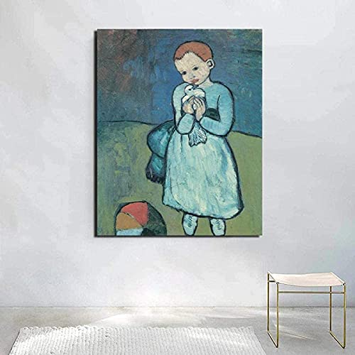 SHKHJBH Imprime imágenes Póster de Pablo Picasso Impresiones Niño con una Paloma Picasso Lienzo Pintura al óleo Sala de Estar Moderna Decoración de Dormitorio para niños 50x70cm sin Marco