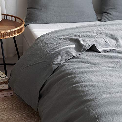 Simple&Opulence Juego de ropa de cama de 240 x 220 cm, 100% lino puro, color gris, con funda de almohada de 80 x 80 cm y 1 funda nórdica