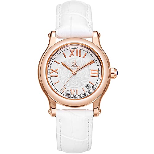 SK Relojes lassic Business para Mujer con Correa de Acero Inoxidable y Elegante Reloj con Calendario para Mujer(Roman Number-Black Leather)