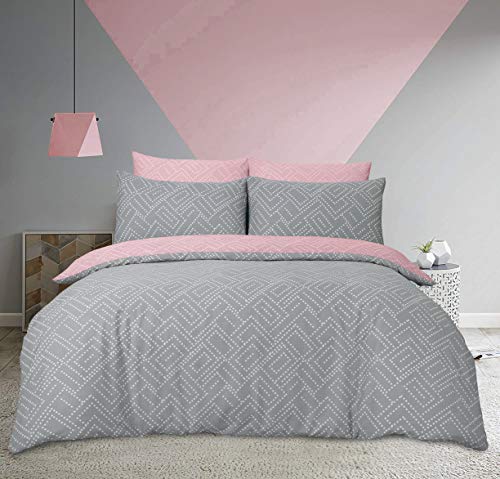 Sleepdown Square Dot Geo Pink Juego de Cama, Rosa, Matrimonio Grande